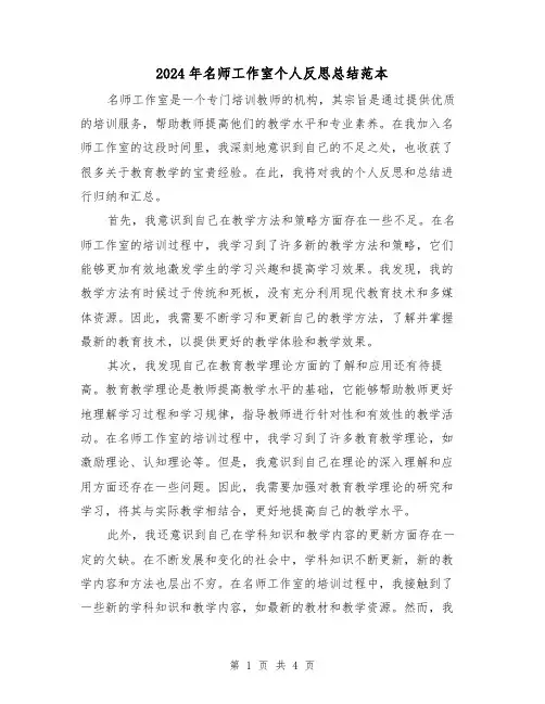 2024年名师工作室个人反思总结范本(二篇)