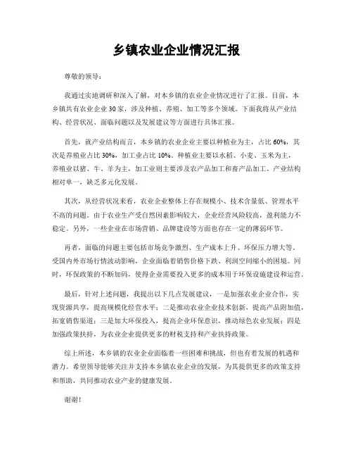 乡镇农业企业情况汇报