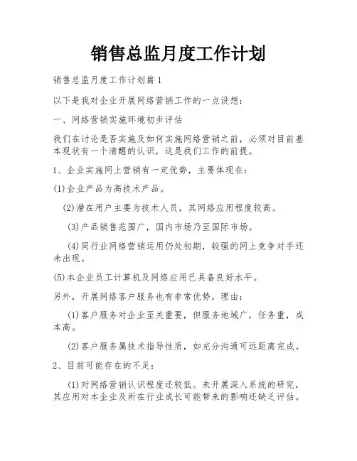 销售总监月度工作计划