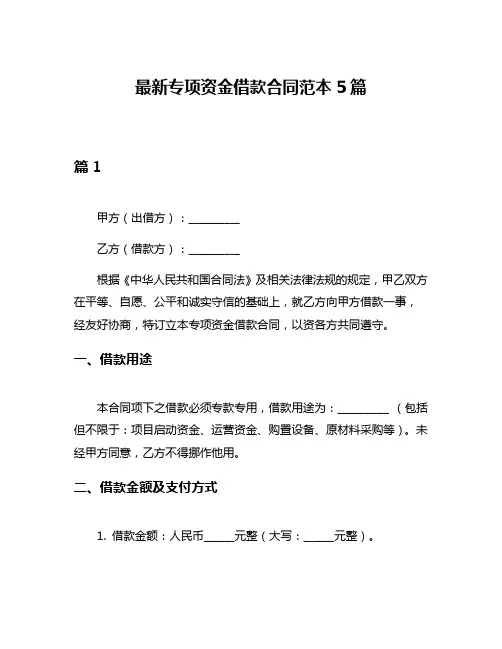 最新专项资金借款合同范本5篇