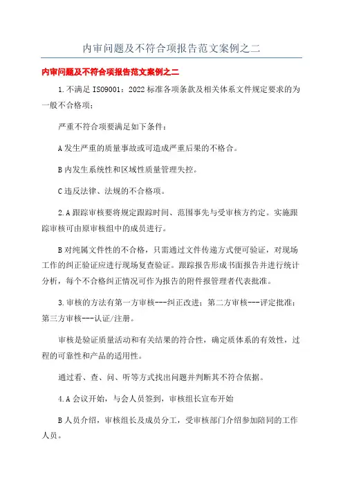 内审问题及不符合项报告范文案例之二