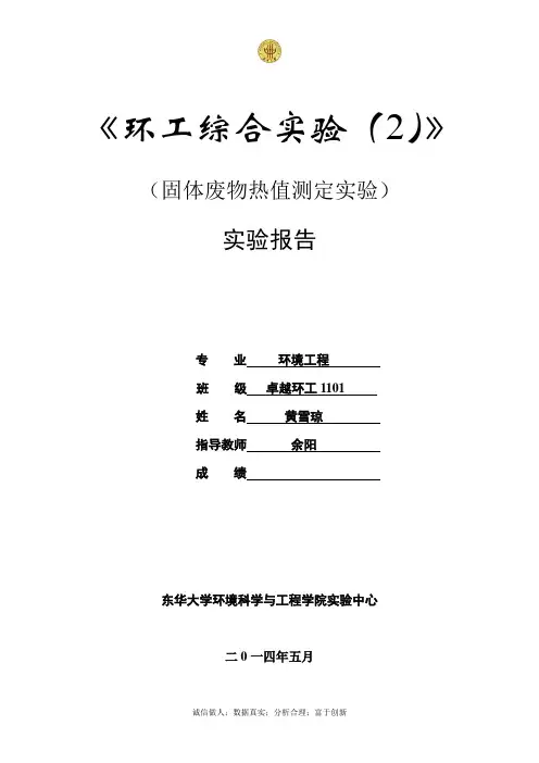 热值测定-东华大学环境学院大三实验报告