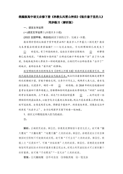 《林教头风雪山神庙》《装在套子里的人》同步练习(解析版)-统编版高中语文必修下册