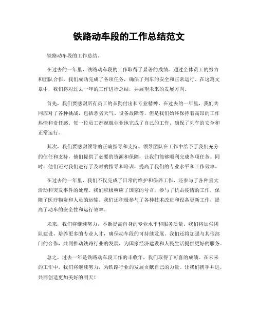 铁路动车段的工作总结范文
