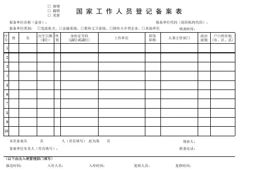 国家工作人员登记备案表