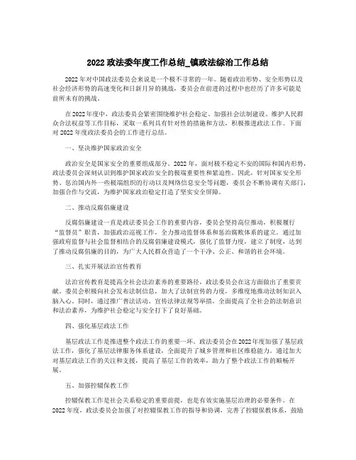 2022政法委年度工作总结_镇政法综治工作总结