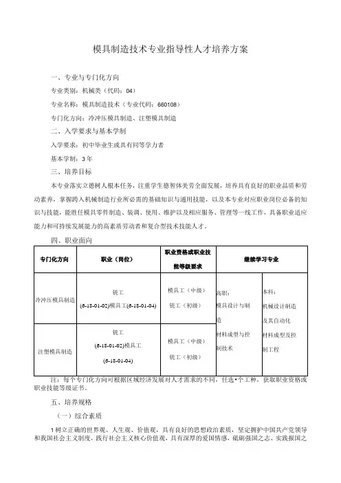 模具制造技术专业指导性人才培养方案