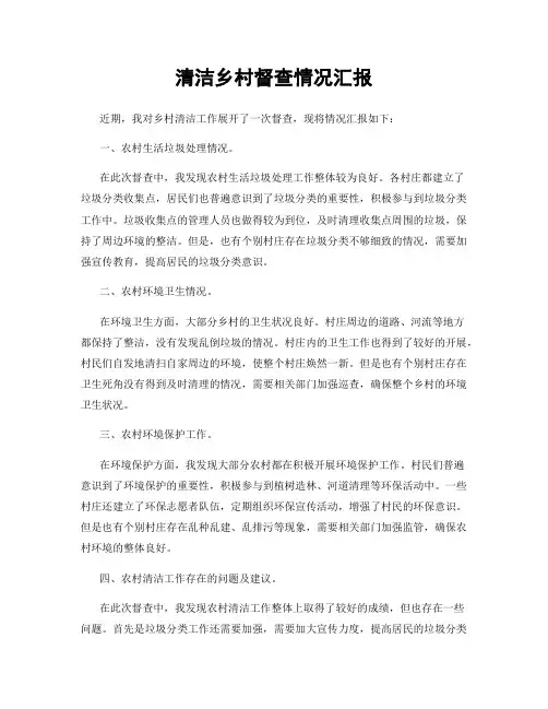 清洁乡村督查情况汇报