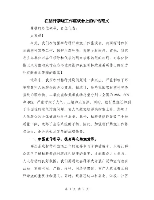在秸秆禁烧工作座谈会上的讲话范文