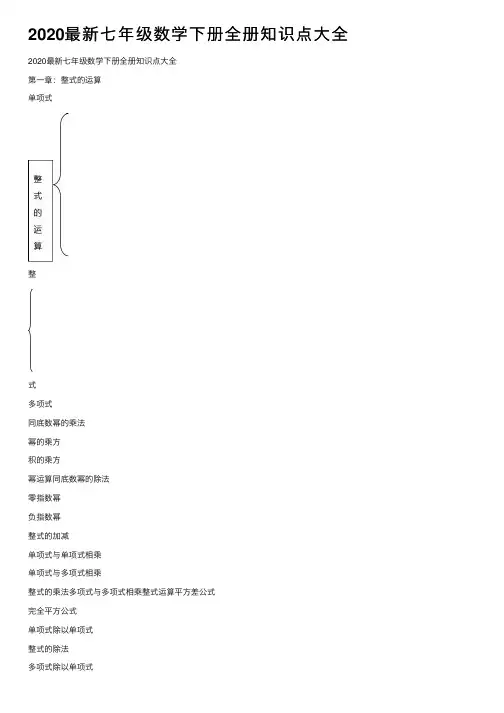 2020最新七年级数学下册全册知识点大全
