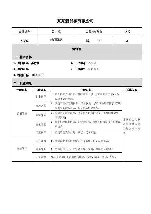 新能源公司各部门职能