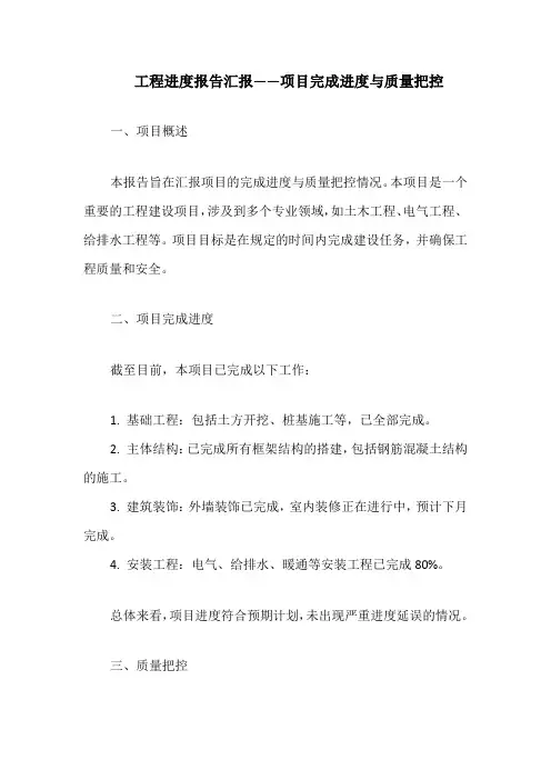 工程进度报告汇报——项目完成进度与质量把控