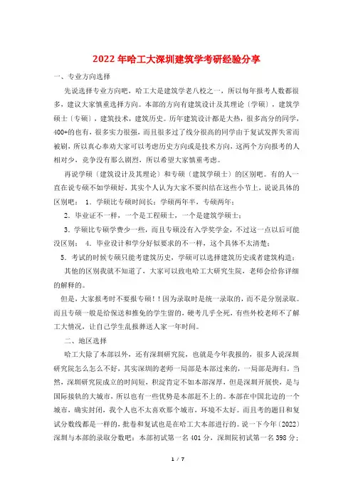 2022年哈工大深圳建筑学考研经验分享
