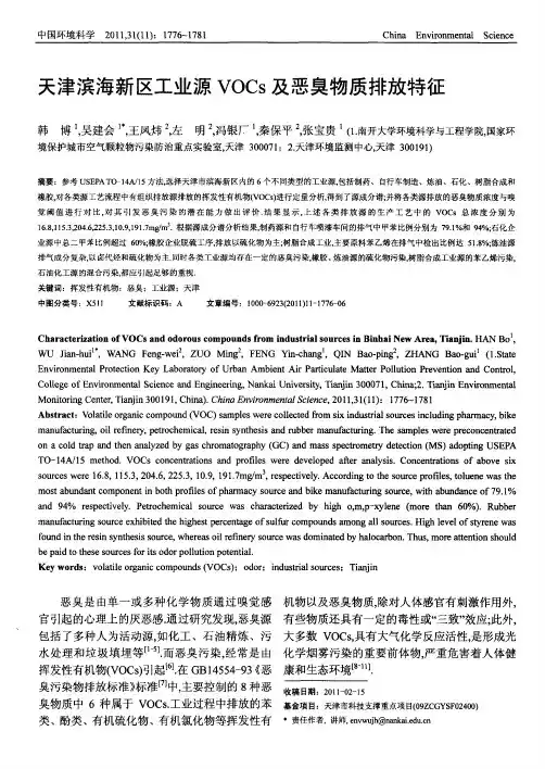 天津滨海新区工业源VOCs及恶臭物质排放特征