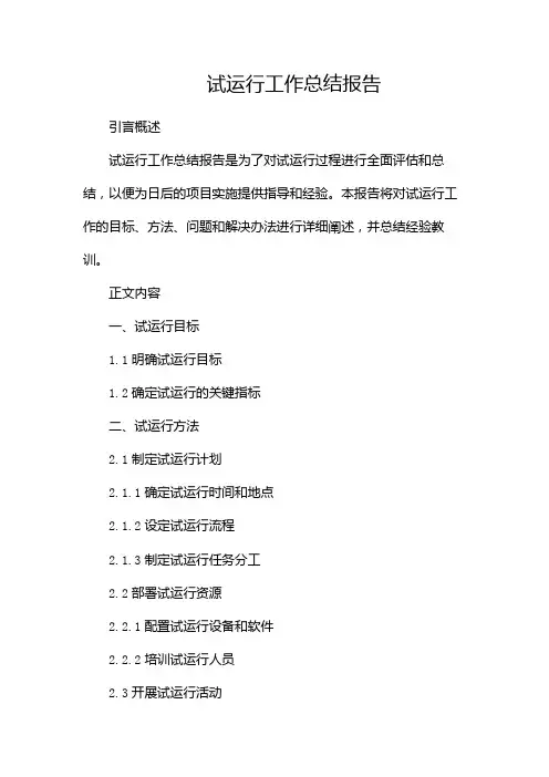 试运行工作总结报告