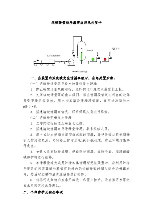 浓硫酸管线泄漏事故应急处置卡