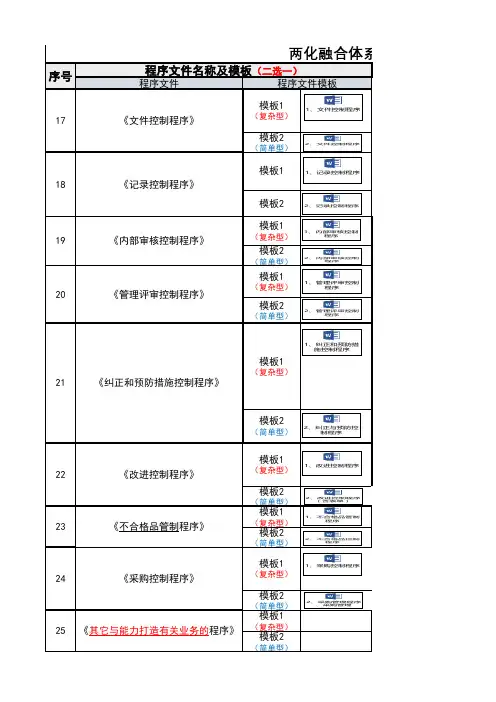 两化融合程序文件编写模板与表单