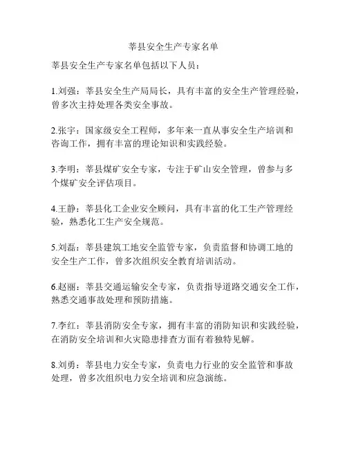 莘县安全生产专家名单