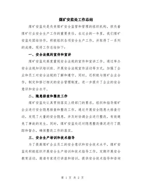 煤矿安监处工作总结