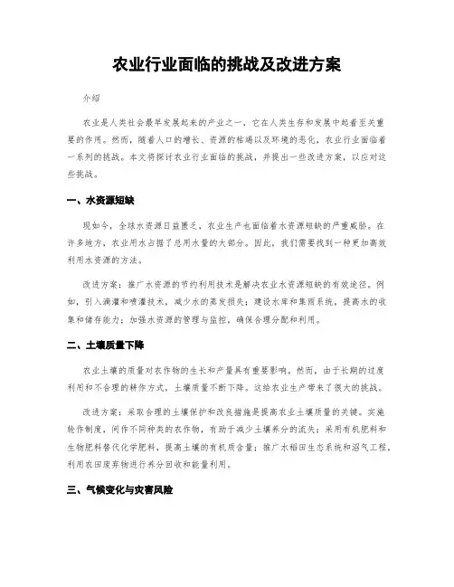 农业行业面临的挑战及改进方案