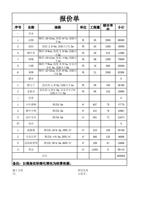 绿化工程报价单