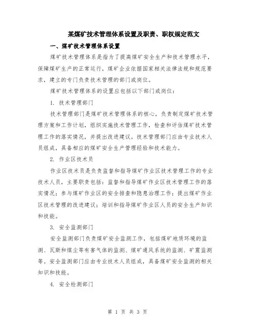 某煤矿技术管理体系设置及职责、职权规定范文