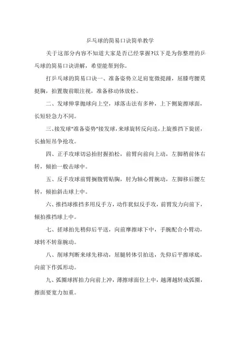 乒乓球的简易口诀简单教学