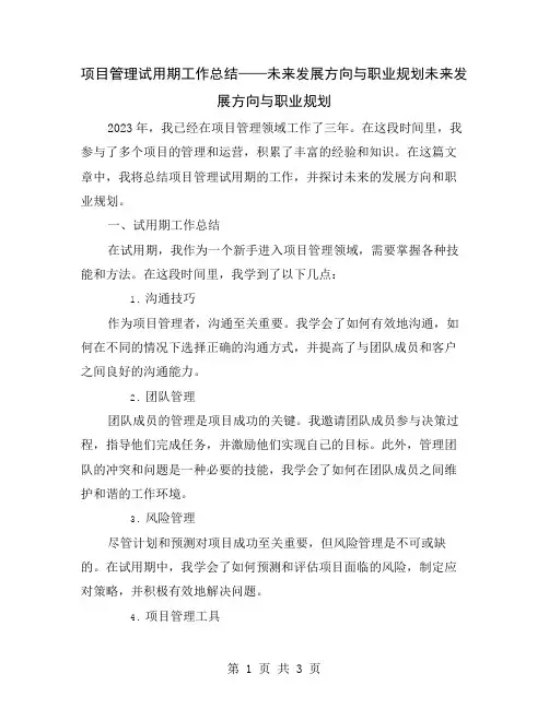 项目管理试用期工作总结——未来发展方向与职业规划