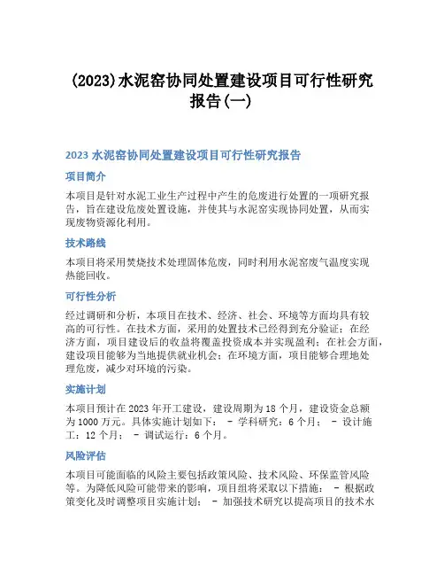 (2023)水泥窑协同处置建设项目可行性研究报告(一)