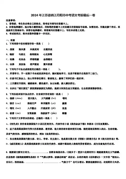 2024年江苏省镇江丹阳市中考语文考前最后一卷含解析