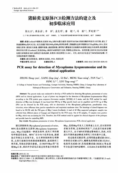 猪肺炎支原体PCR检测方法的建立及初步临床应用