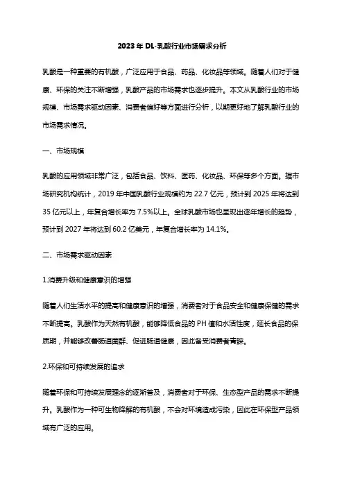 2023年DL-乳酸行业市场需求分析
