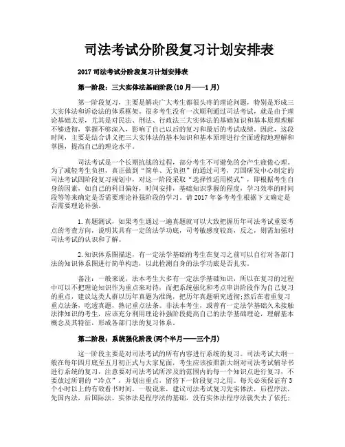 司法考试分阶段复习计划安排表