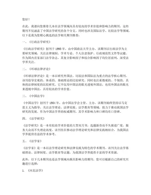法学相关期刊推荐信模板