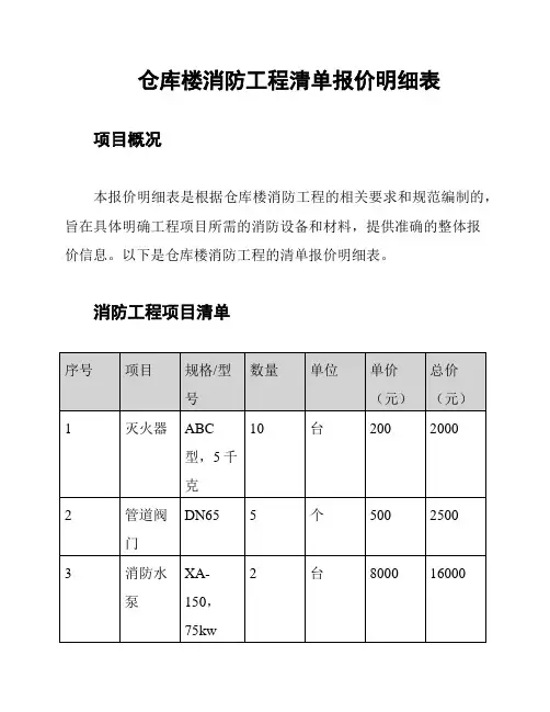 仓库楼消防工程清单报价明细表