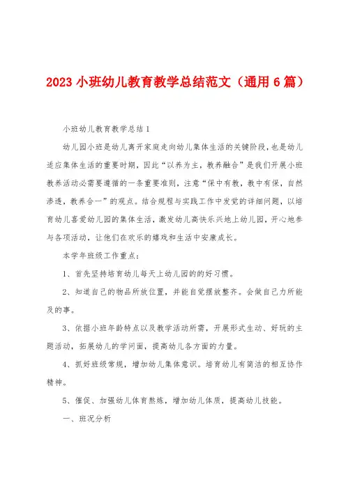 2023年小班幼儿教育教学总结范文(通用6篇)