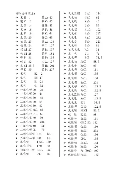 常用相对分子质量