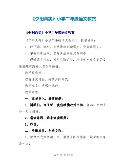 《夕阳真美》小学二年级语文教案