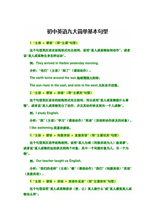初中英语九大简单基本句型
