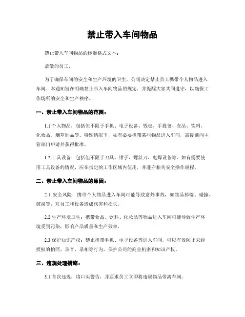 禁止带入车间物品