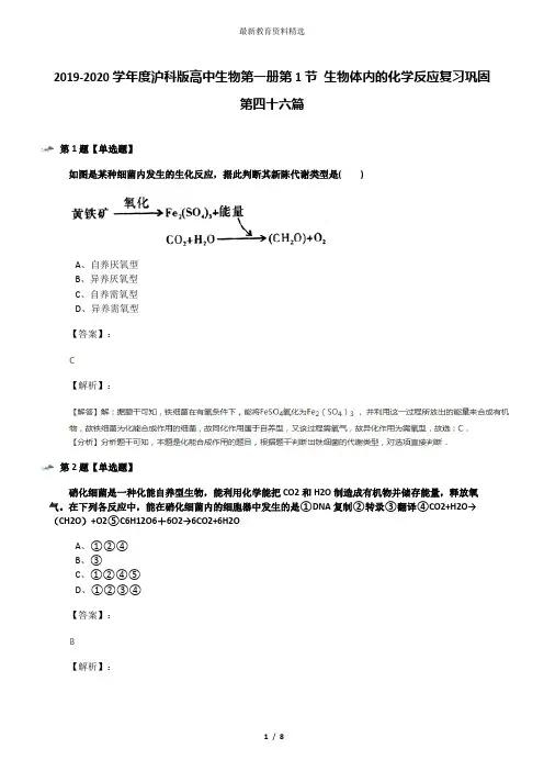 2019-2020学年度沪科版高中生物第一册第1节 生物体内的化学反应复习巩固第四十六篇