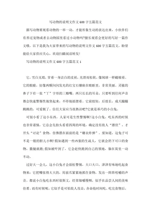 写动物的说明文作文600字五篇范文