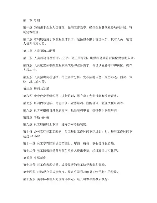 地产企业人员管理制度规范