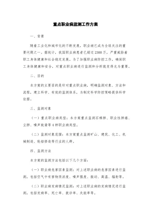 重点职业病监测工作方案