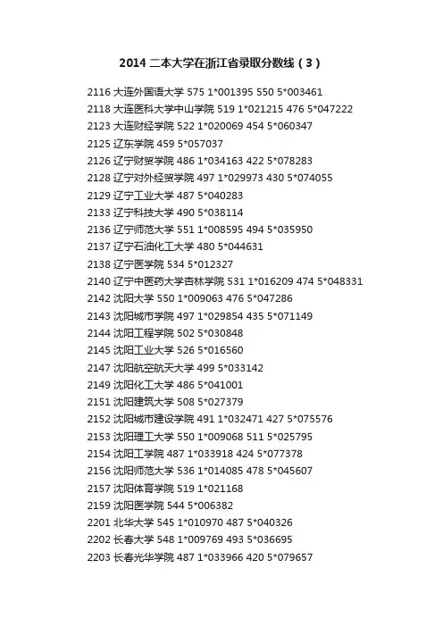 2014二本大学在浙江省录取分数线（3）