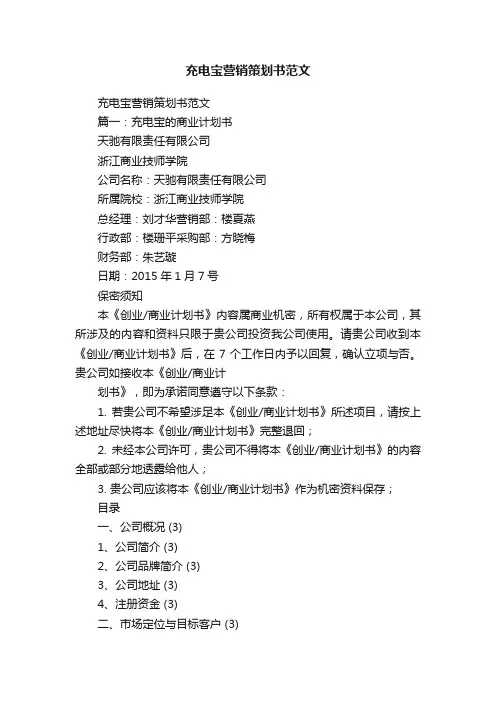 充电宝营销策划书范文