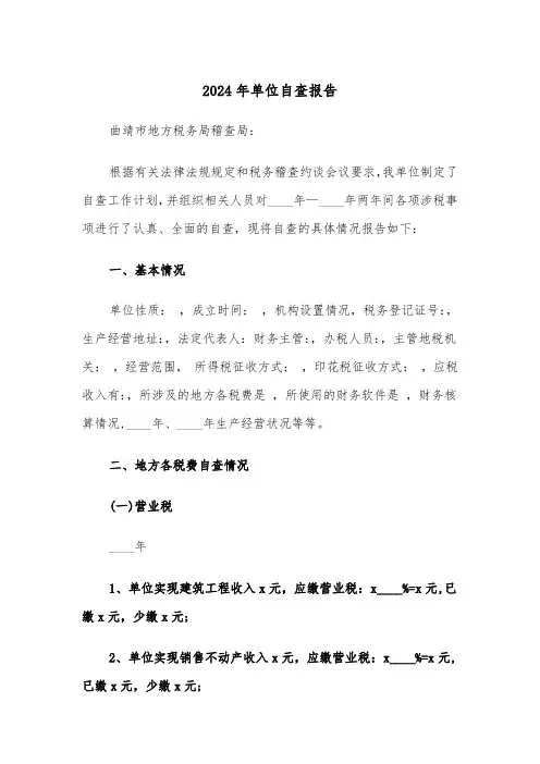 2024年单位自查报告（三篇）