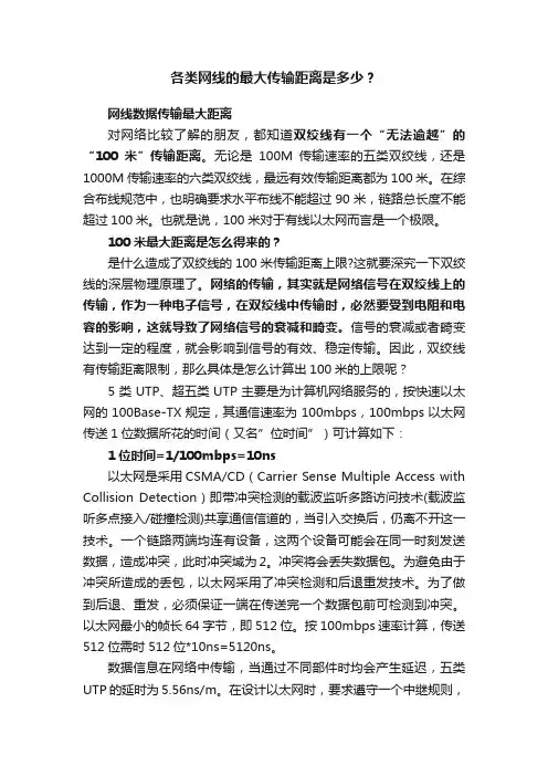 各类网线的最大传输距离是多少？