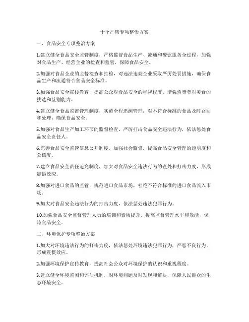 十个严禁专项整治方案