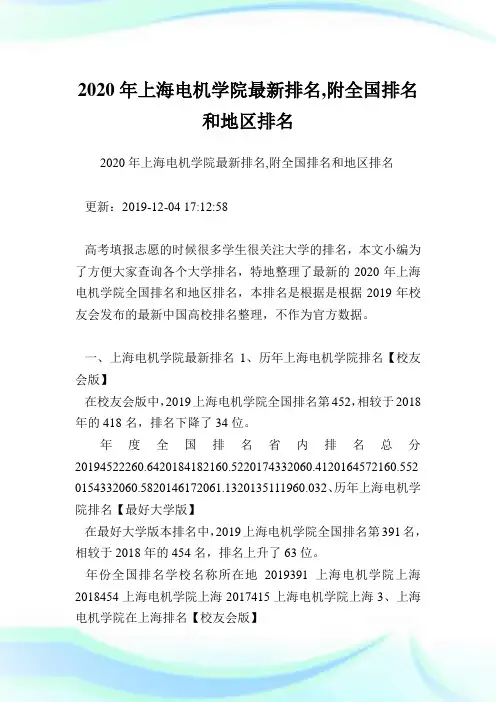 2020年上海电机学院最新排名,附全国排名和地区排名.doc
